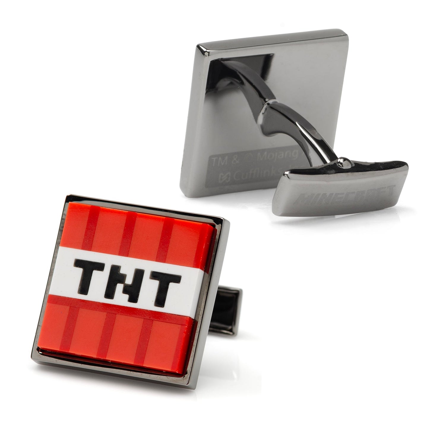 Cufflinks with TNT design on a white background