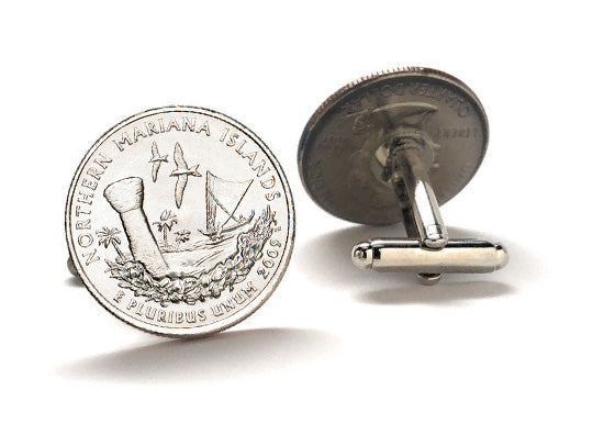 Mariana Islands Coin Cufflinks Uncirculated U.S. Quarter 2009 Cuff Links Enamel Backing Cufflinks