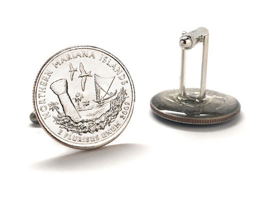 Mariana Islands Coin Cufflinks Uncirculated U.S. Quarter 2009 Cuff Links Enamel Backing Cufflinks