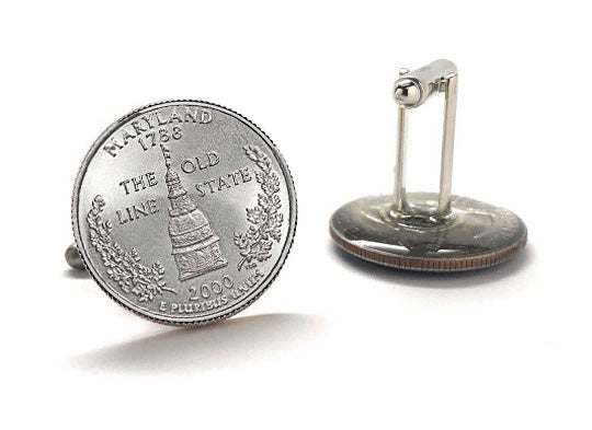 Maryland State Quarter Coin Cufflinks Uncirculated U.S. Quarter 2000 Cuff Links Enamel Backing Cufflinks