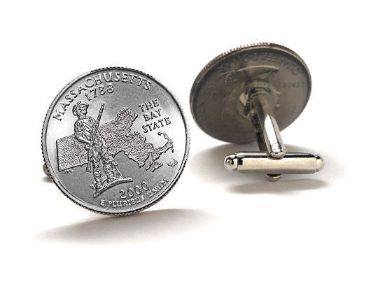 Massachusetts State Quarter Coin Cufflinks Uncirculated U.S. Quarter 2000 Cuff Links Enamel Backing Cufflinks