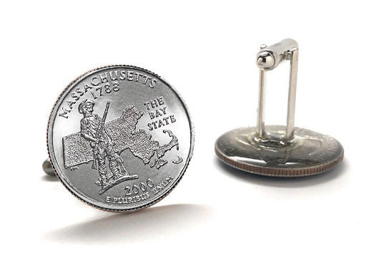 Massachusetts State Quarter Coin Cufflinks Uncirculated U.S. Quarter 2000 Cuff Links Enamel Backing Cufflinks