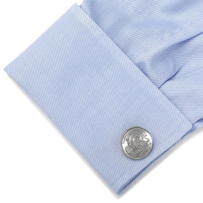 Massachusetts State Quarter Coin Cufflinks Uncirculated U.S. Quarter 2000 Cuff Links Enamel Backing Cufflinks