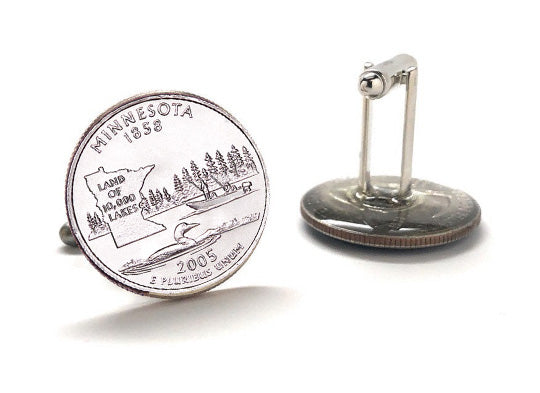 Minnesota State Quarter Coin Cufflinks Uncirculated U.S. Quarter 2005 Cuff Links Enamel Backing Cufflinks