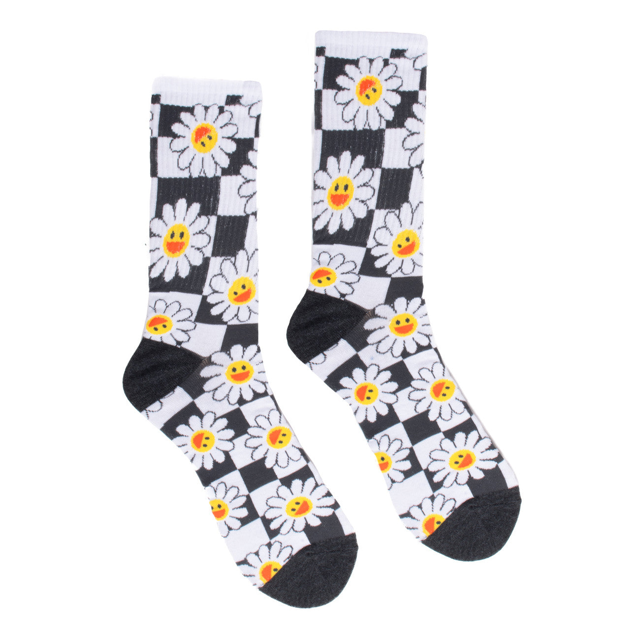 Checker Daisy Ribbed Socks Novelty Sock Funny Socks Flower Theme Socks Fun Gifts Mens Socks Funny Groomsmen Socks Lucky Socks