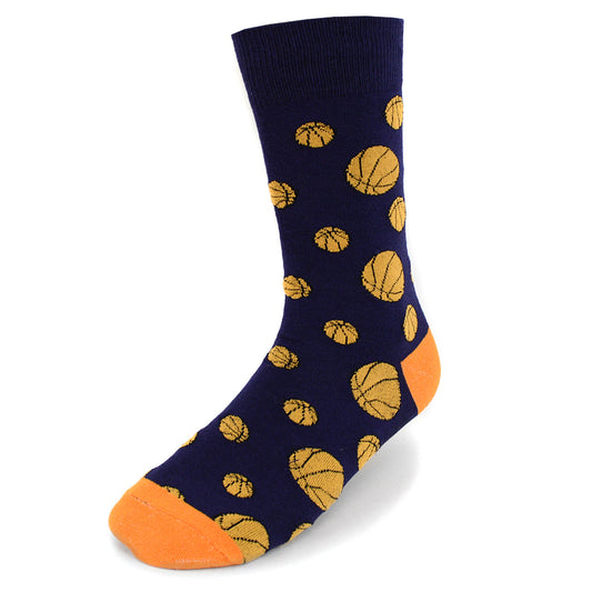 Novelty Basketball Socks, Men's Dress Socks Blue and Orange Hardwood Love Fun Work Socks Hoops
