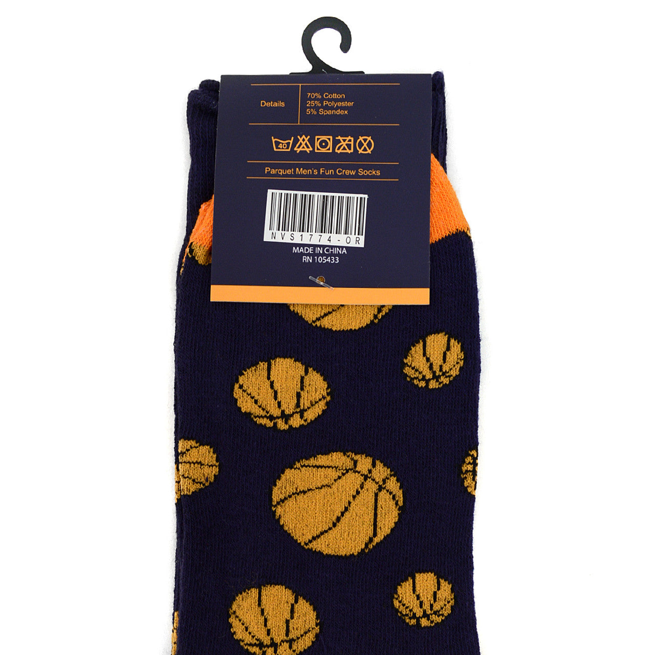 Novelty Basketball Socks, Men's Dress Socks Blue and Orange Hardwood Love Fun Work Socks Hoops