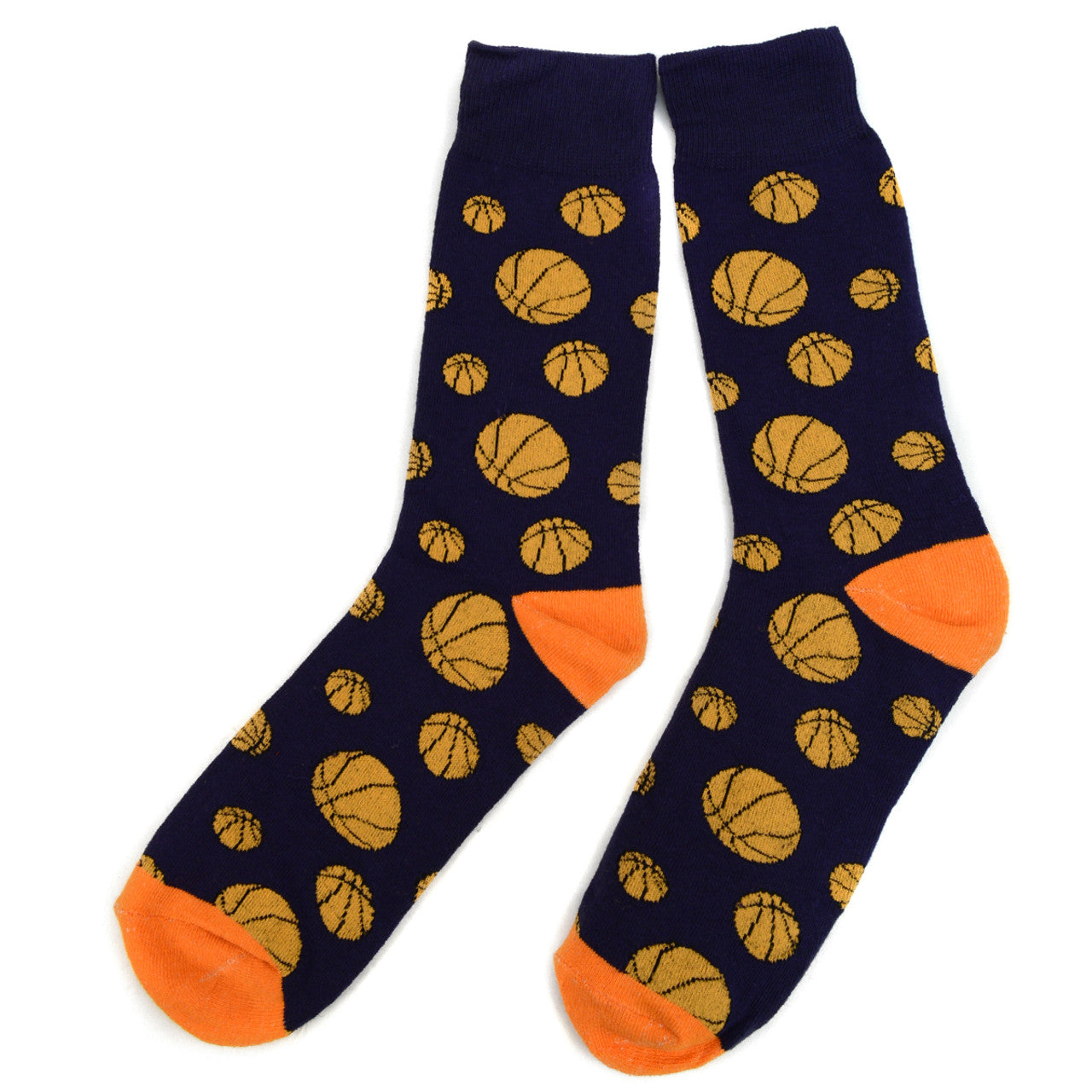 Novelty Basketball Socks, Men's Dress Socks Blue and Orange Hardwood Love Fun Work Socks Hoops