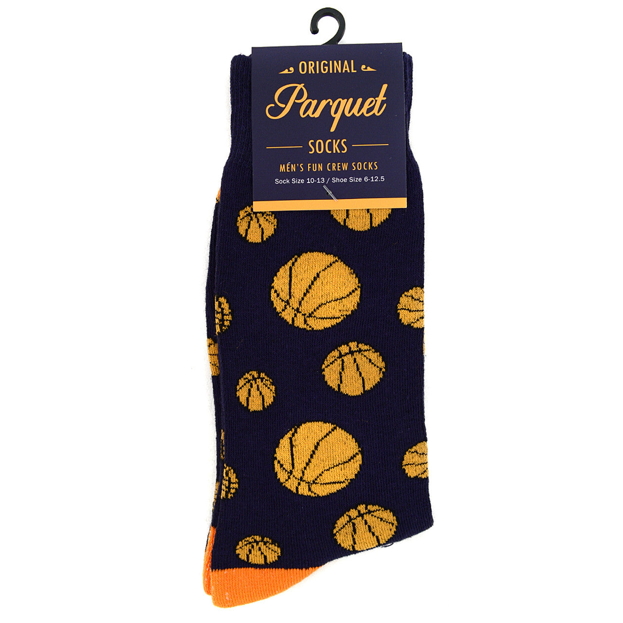 Novelty Basketball Socks, Men's Dress Socks Blue and Orange Hardwood Love Fun Work Socks Hoops