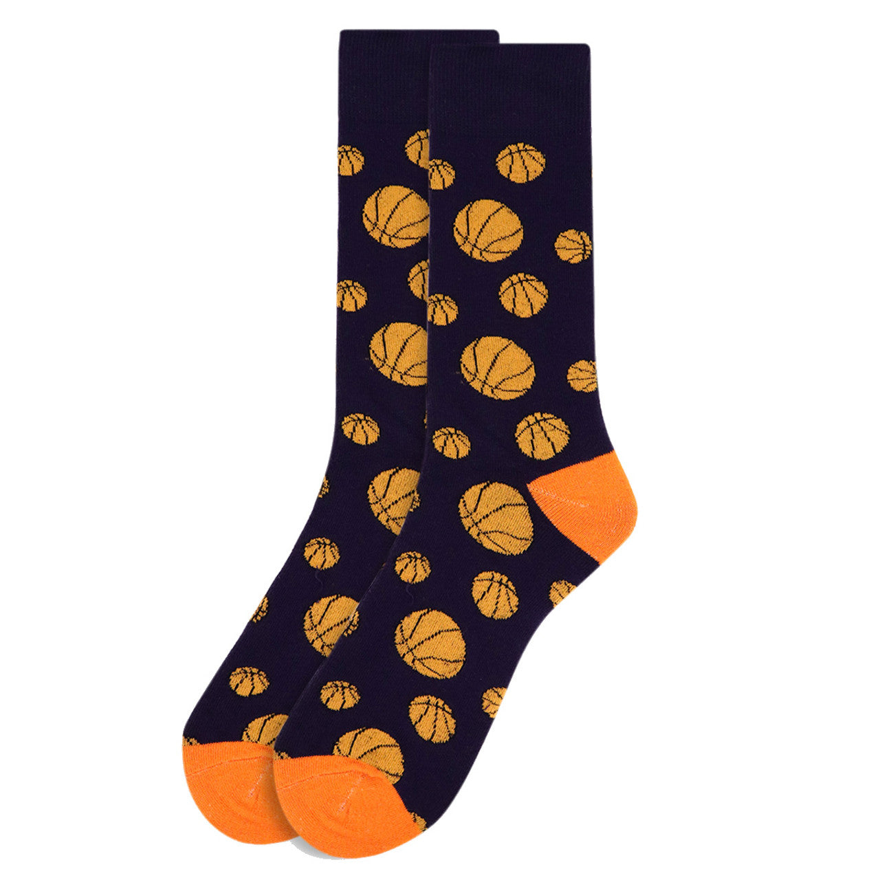 Novelty Basketball Socks, Men's Dress Socks Blue and Orange Hardwood Love Fun Work Socks Hoops