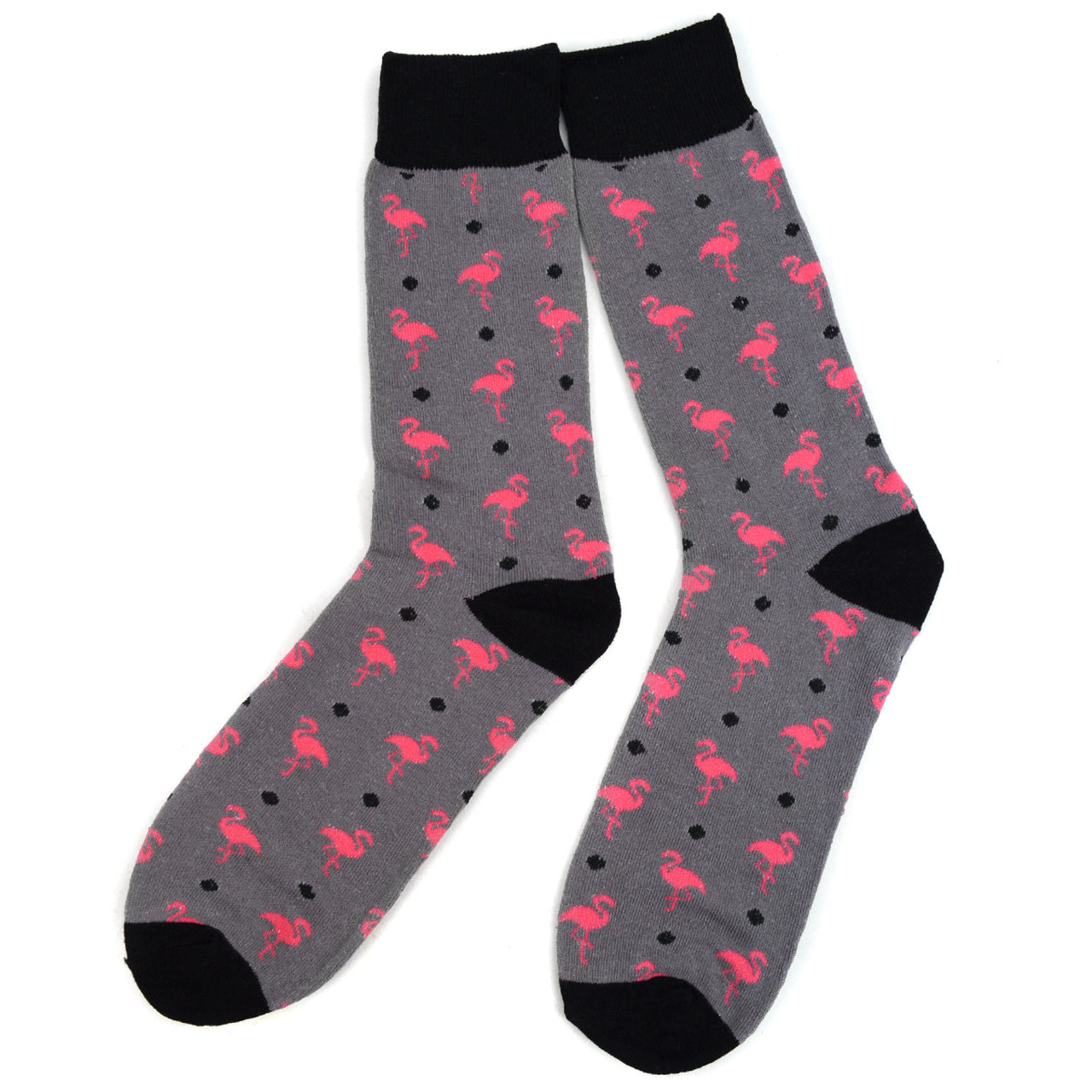 Flamingo Party Socks Fun Men's Flamingos Novelty Socks Black with Pink Flamingos Classic Crazy Socks