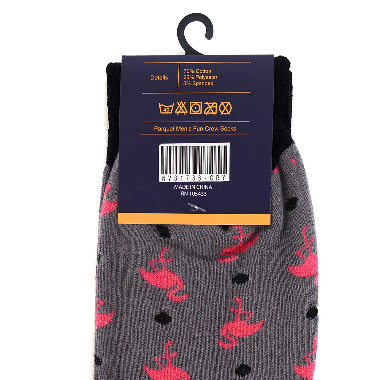 Flamingo Party Socks Fun Men's Flamingos Novelty Socks Black with Pink Flamingos Classic Crazy Socks
