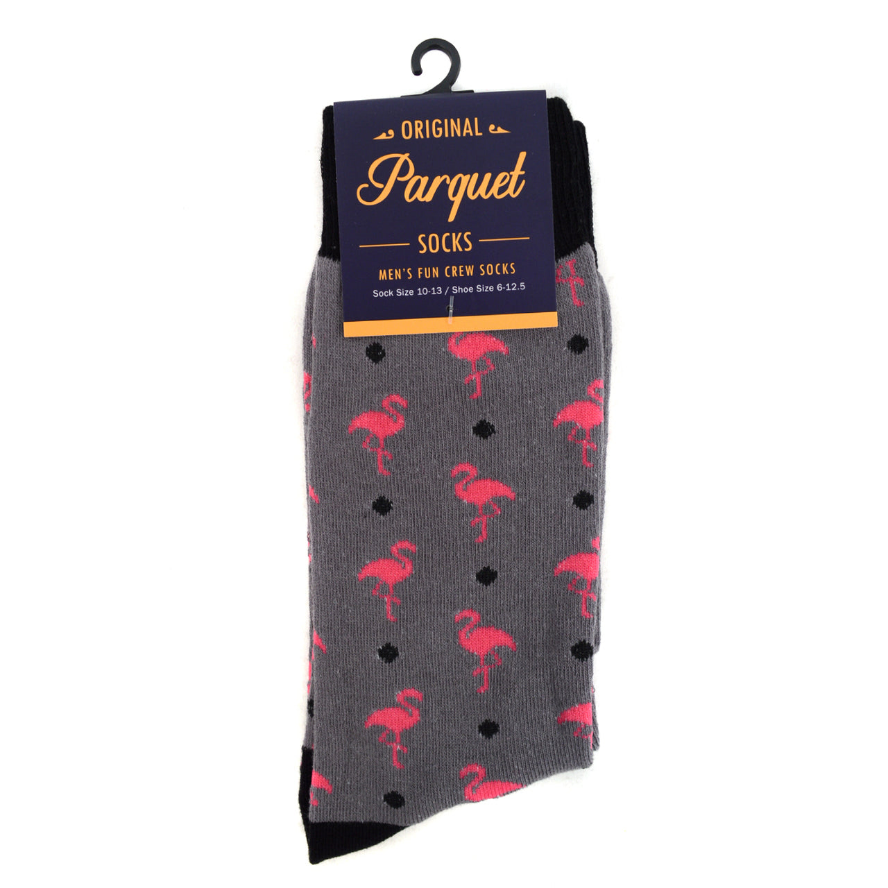 Flamingo Party Socks Fun Men's Flamingos Novelty Socks Black with Pink Flamingos Classic Crazy Socks