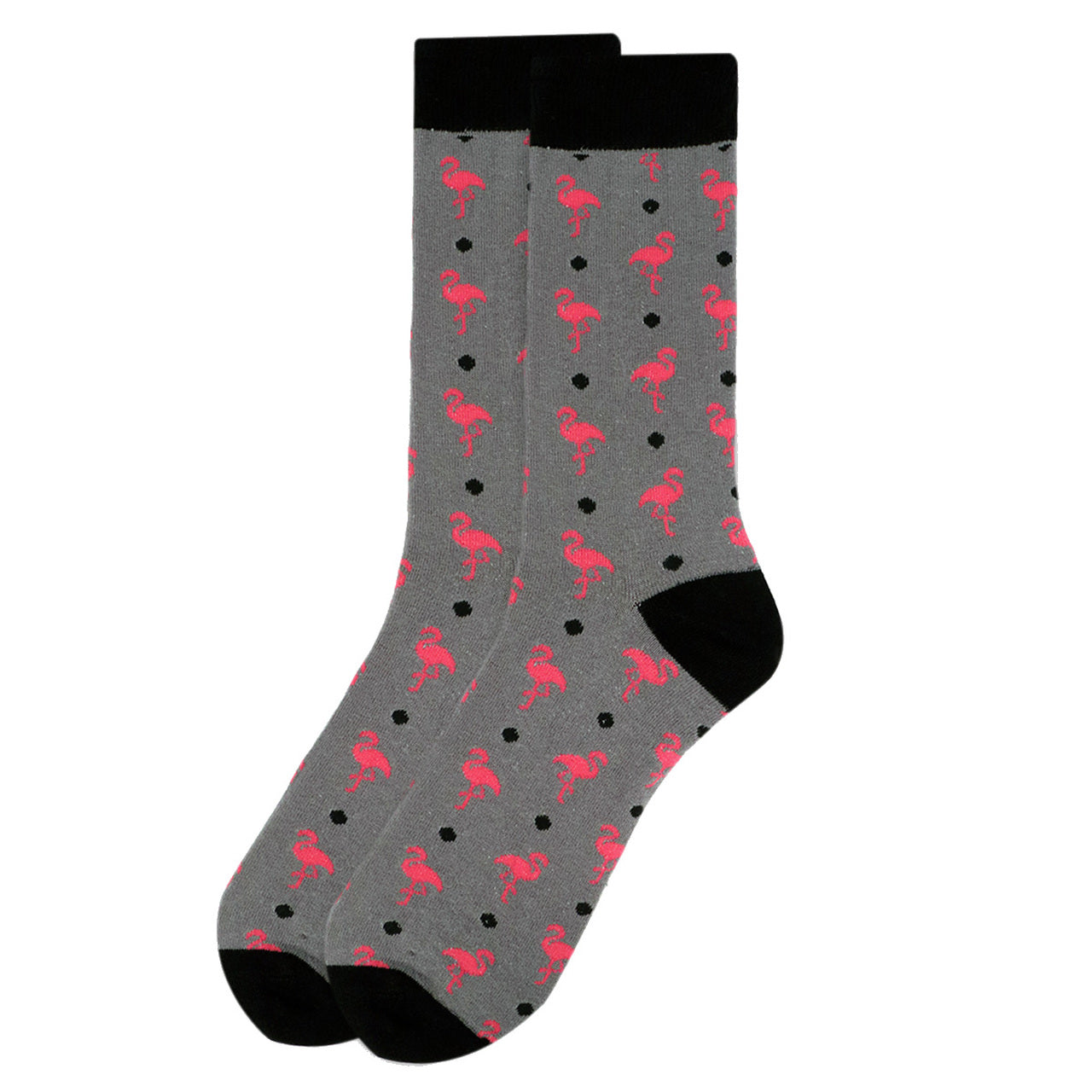 Flamingo Party Socks Fun Men's Flamingos Novelty Socks Black with Pink Flamingos Classic Crazy Socks