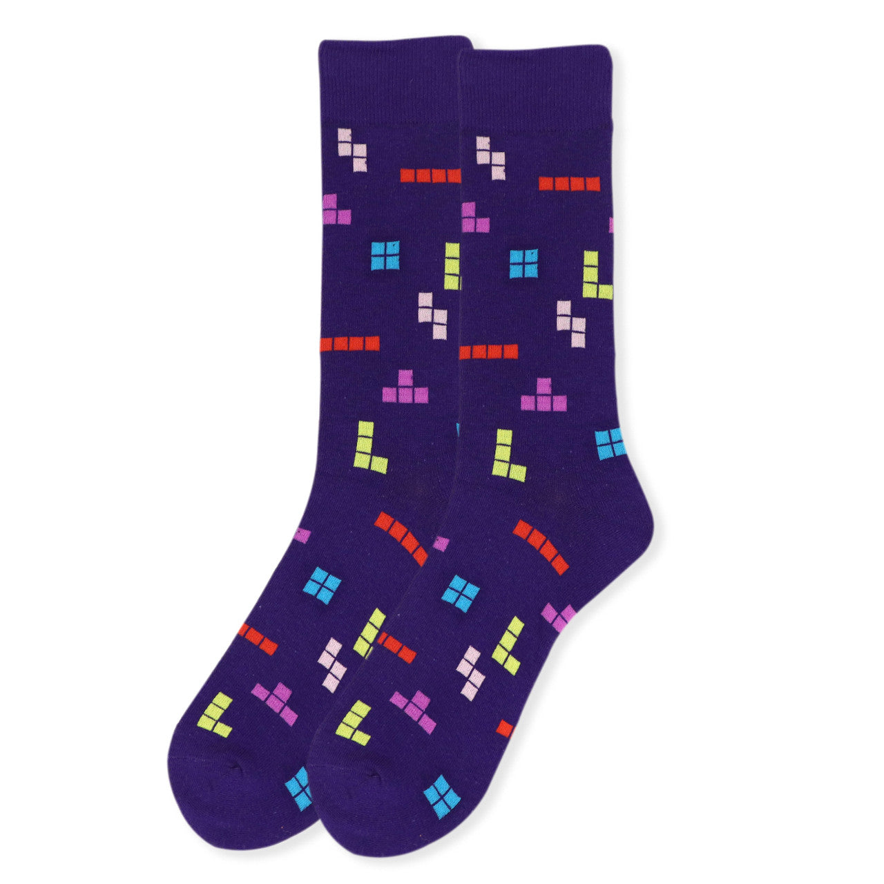 Purple Tetris Novelty Socks Crazy Game Playing Tetris Socks Cool Socks Funny Groomsmen Socks Falling Blocks Game Crew Socks