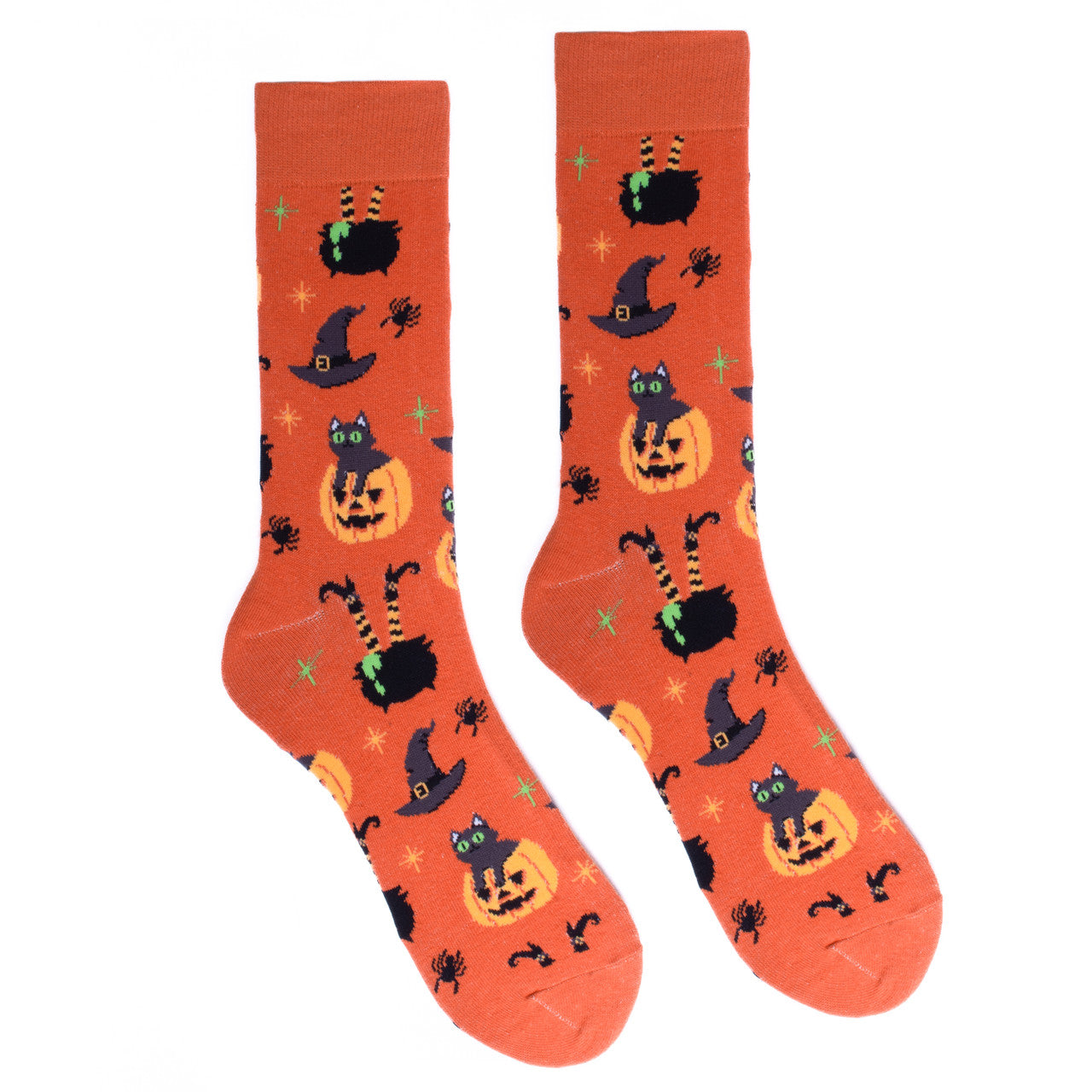 Halloween Witches Socks Black Cats and Pumpkins Mens Novelty Socks Halloween Theme Socks Flying Witch Fun Crazy Party Socks Halloween Gift