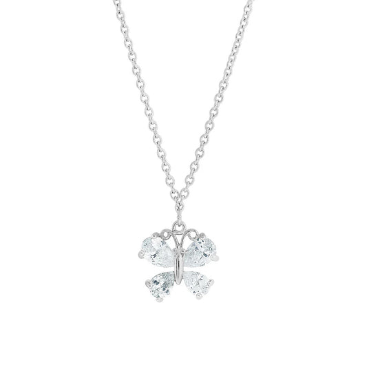 Women's Silver Necklace Jewelry Cubic Zirconia Butterfly Pendant Necklace 16" + 3" Extender