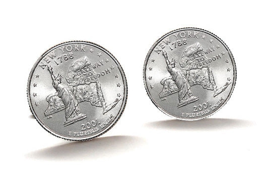 New York State Quarter Coin Cufflinks Uncirculated U.S. Quarter 2001 Cuff Links Enamel Backing Cufflinks