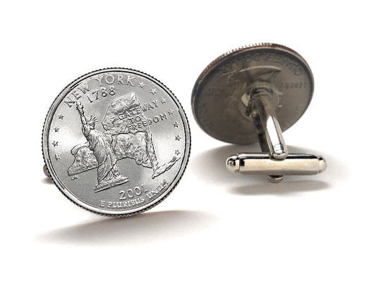 New York State Quarter Coin Cufflinks Uncirculated U.S. Quarter 2001 Cuff Links Enamel Backing Cufflinks