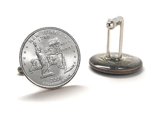 New York State Quarter Coin Cufflinks Uncirculated U.S. Quarter 2001 Cuff Links Enamel Backing Cufflinks