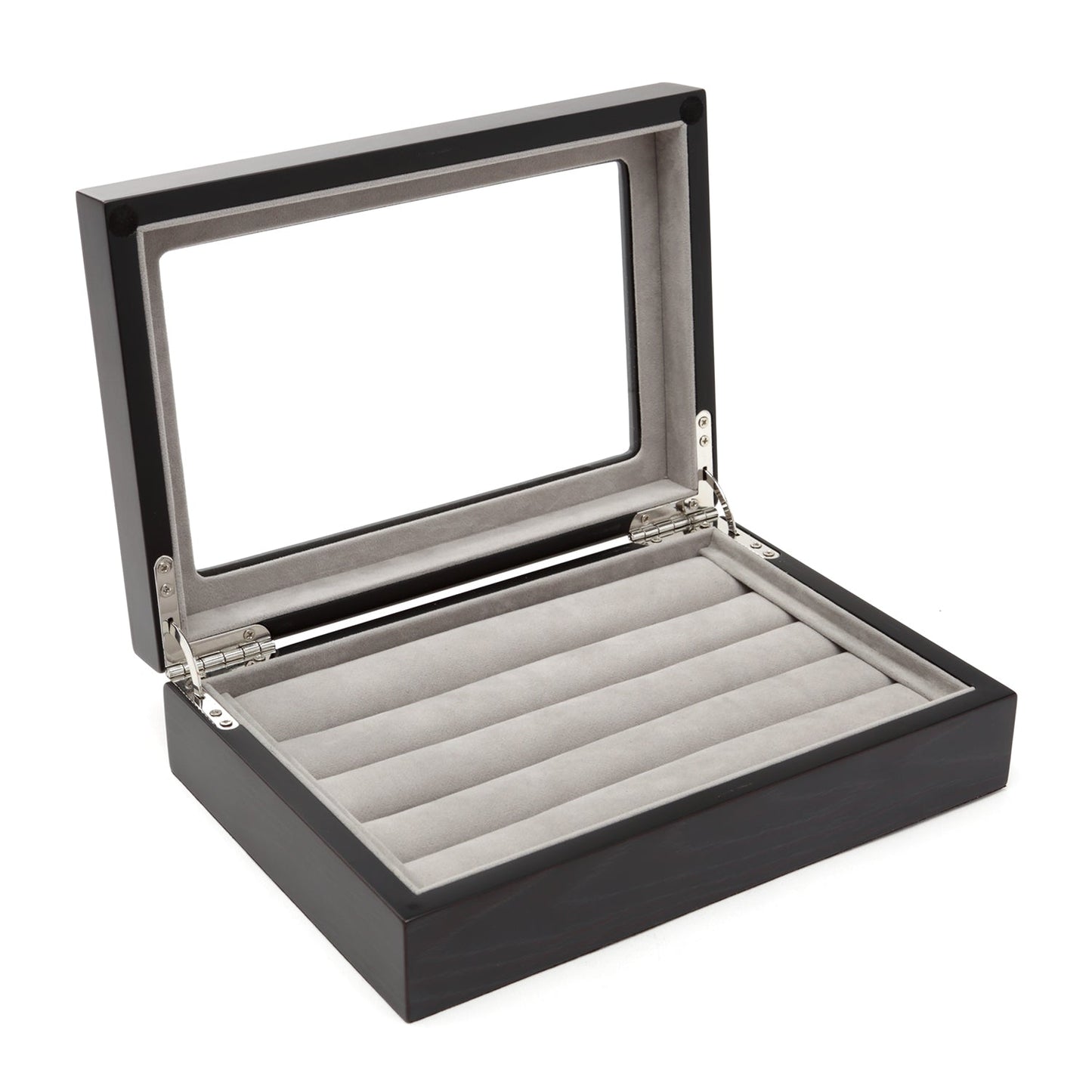 Black jewelry box with glass lid on a white background Onyx Cufflinks Collector's Case - 36 pairs