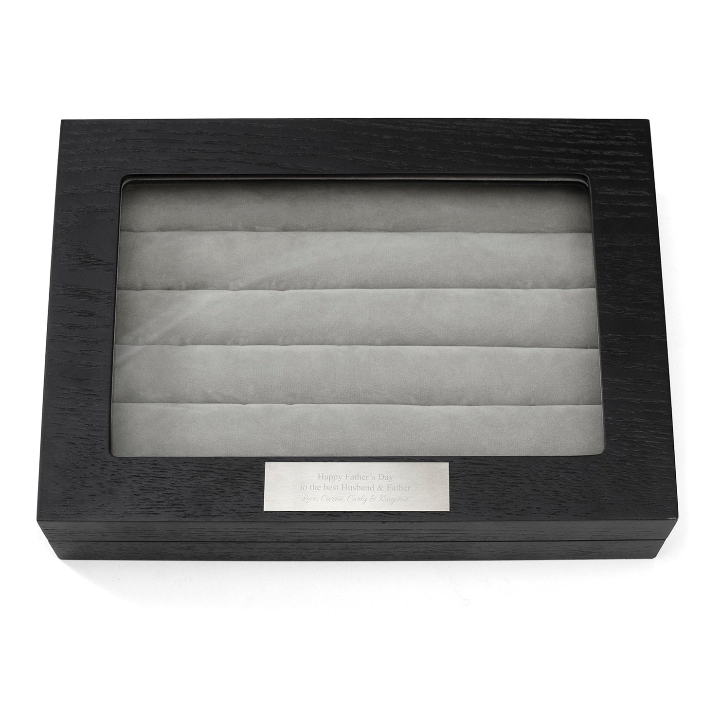 Black jewelry box with a clear lid on a white background Onyx Cufflinks Collector's Case - 36 pairs