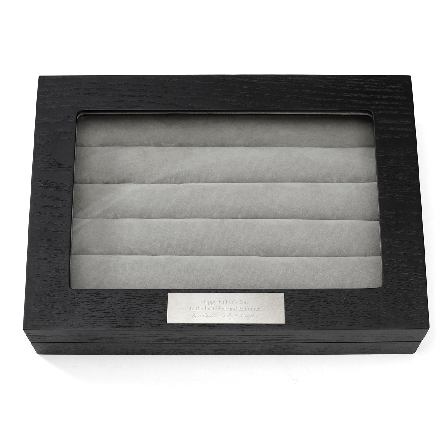 Black jewelry box with a clear lid on a white background Onyx Cufflinks Collector's Case - 36 pairs