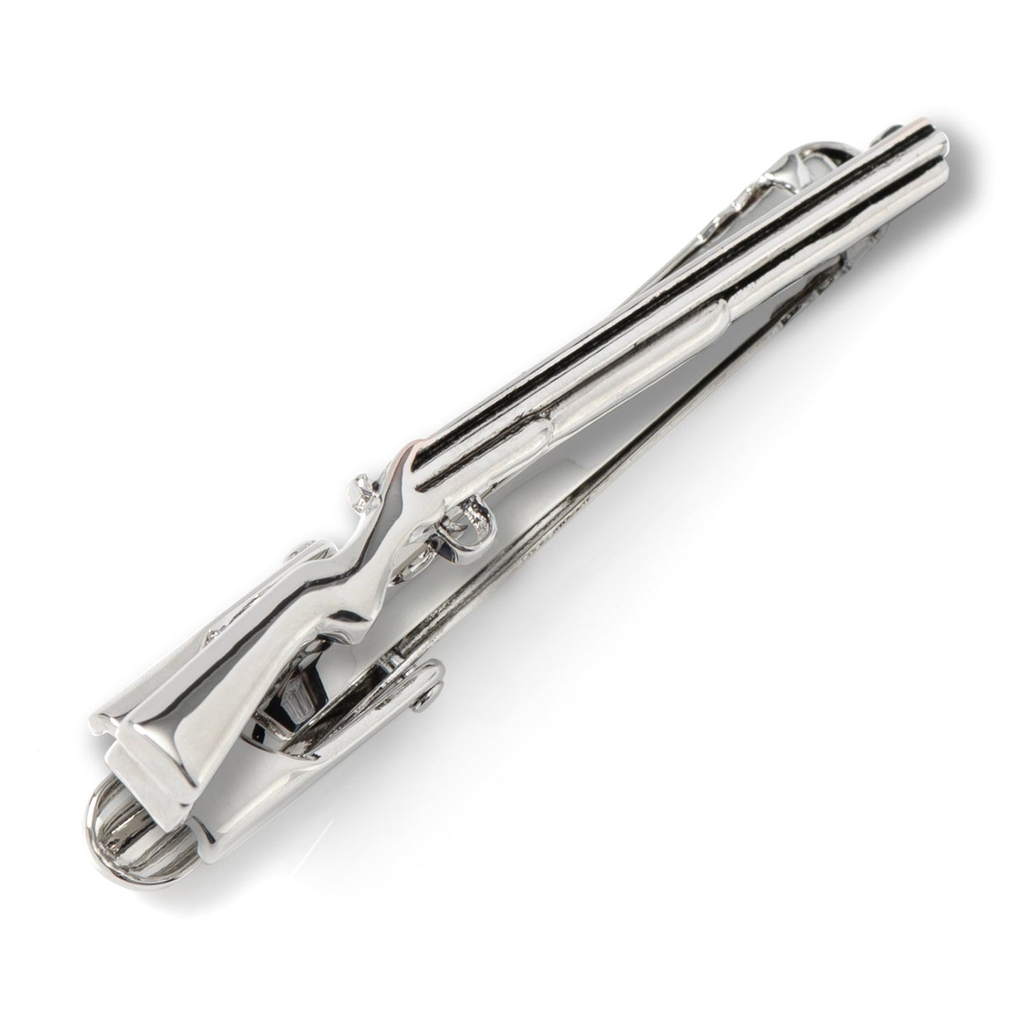 Silver tie clip on a white background