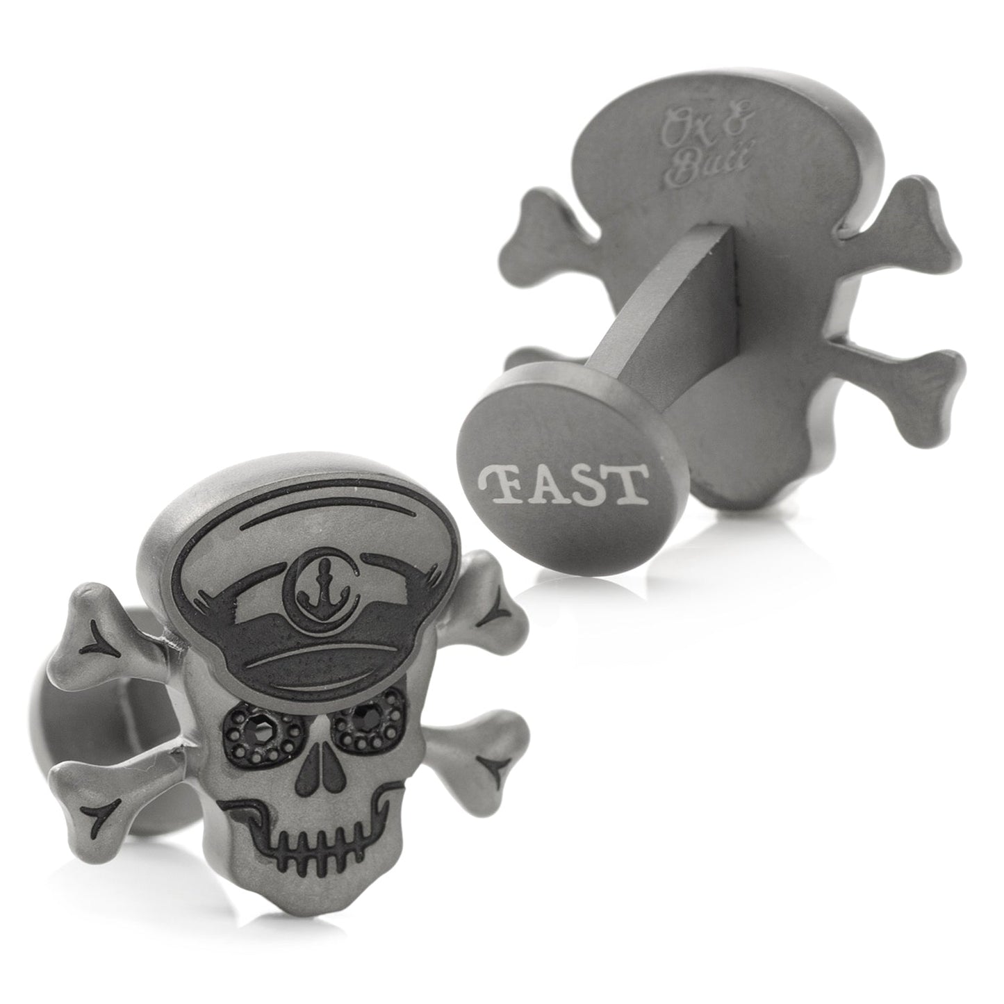 Metal skull and crossbones design with 'FAST' text on a white background
