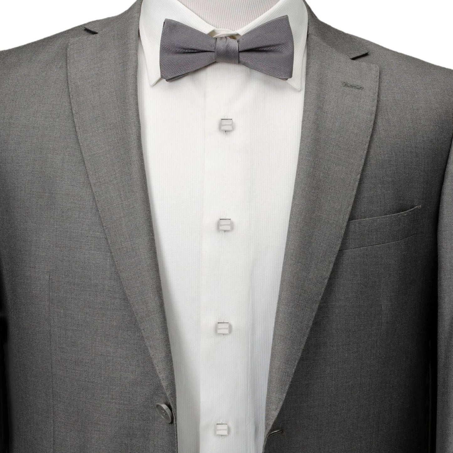 Gray tuxedo with a bow tie on a white background