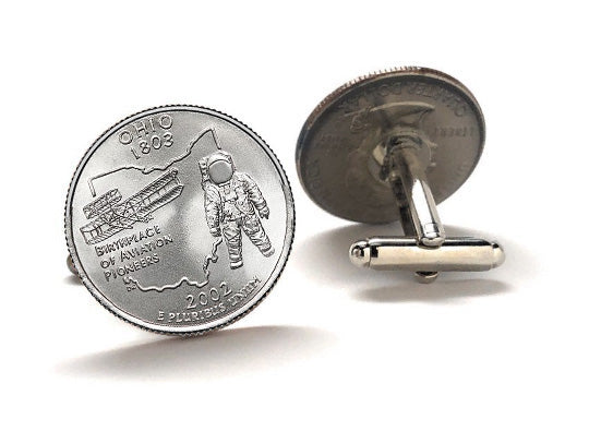 Ohio State Quarter Coin Cufflinks Uncirculated U.S. Quarter 2002 Cuff Links Enamel Backing Cufflinks