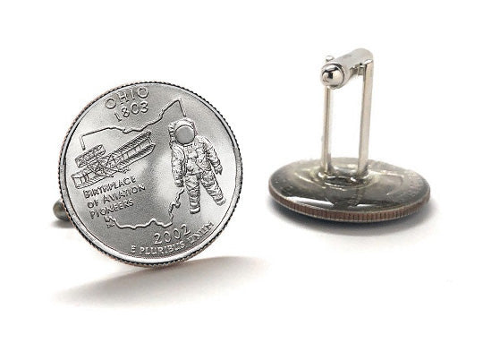 Ohio State Quarter Coin Cufflinks Uncirculated U.S. Quarter 2002 Cuff Links Enamel Backing Cufflinks
