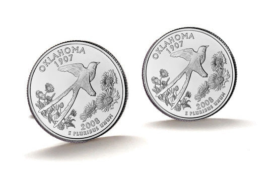 Oklahoma State Quarter Coin Cufflinks Uncirculated U.S. Quarter 2008 Cuff Links Enamel Backing Cufflinks