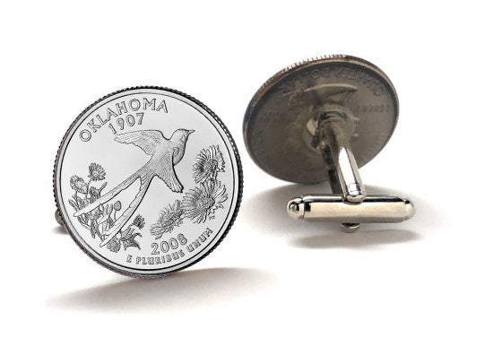 Oklahoma State Quarter Coin Cufflinks Uncirculated U.S. Quarter 2008 Cuff Links Enamel Backing Cufflinks