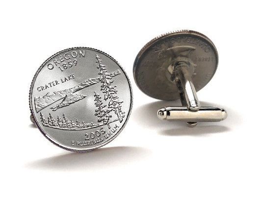 Oregon State Quarter Coin Cufflinks Uncirculated U.S. Quarter 2005 Cuff Links Enamel Backing Cufflinks