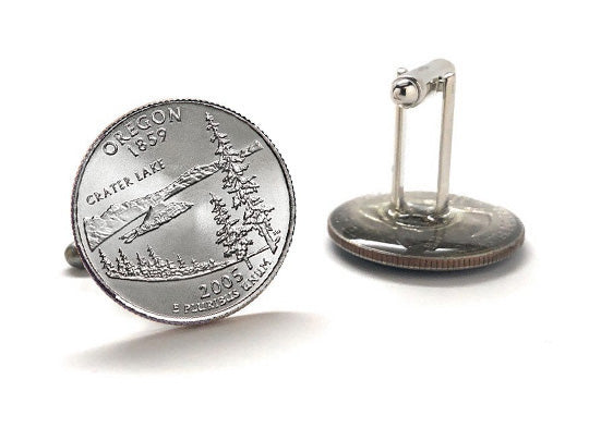Oregon State Quarter Coin Cufflinks Uncirculated U.S. Quarter 2005 Cuff Links Enamel Backing Cufflinks