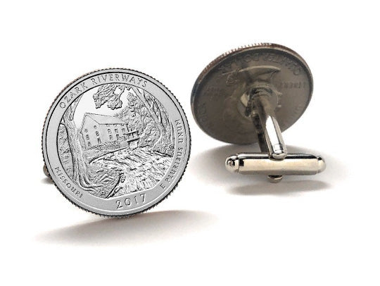 Ozark National Scenic Riverways Coin Cufflinks Uncirculated U.S. Quarter 2017 Cuff links Enamel Backing Cufflinks