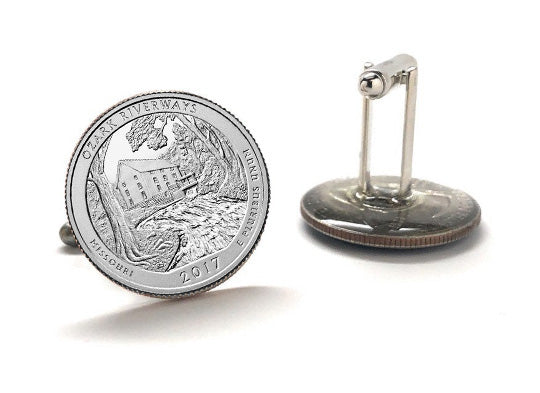 Ozark National Scenic Riverways Coin Cufflinks Uncirculated U.S. Quarter 2017 Cuff links Enamel Backing Cufflinks