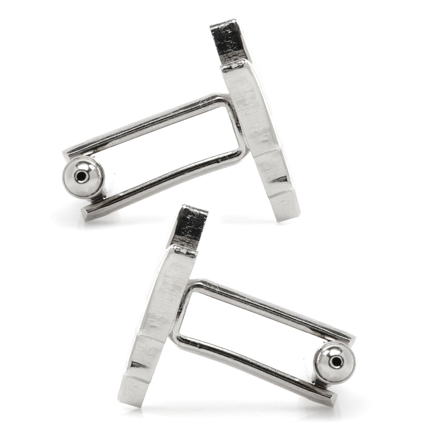 Three silver metal clasps on a white background