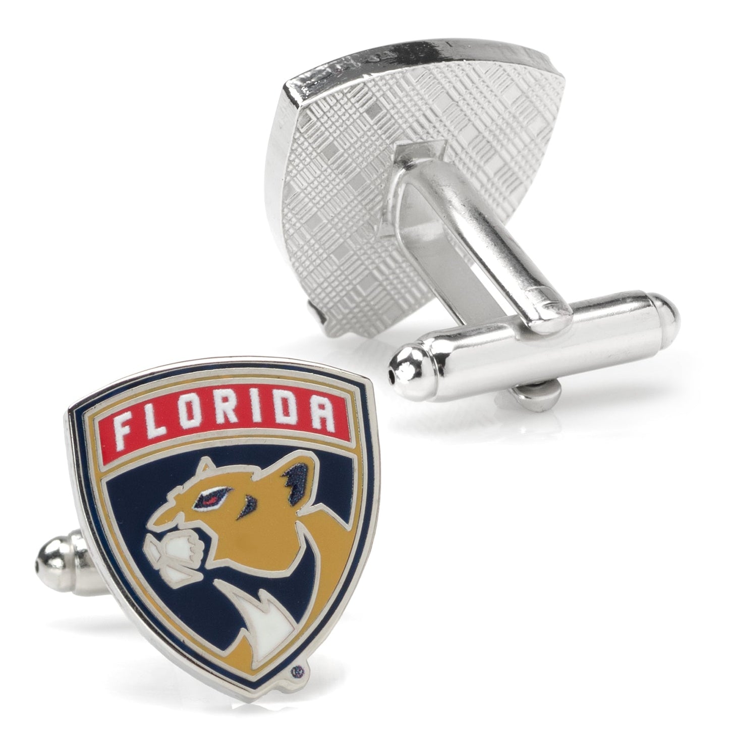 Cufflinks with Florida Panthers logo on a white background