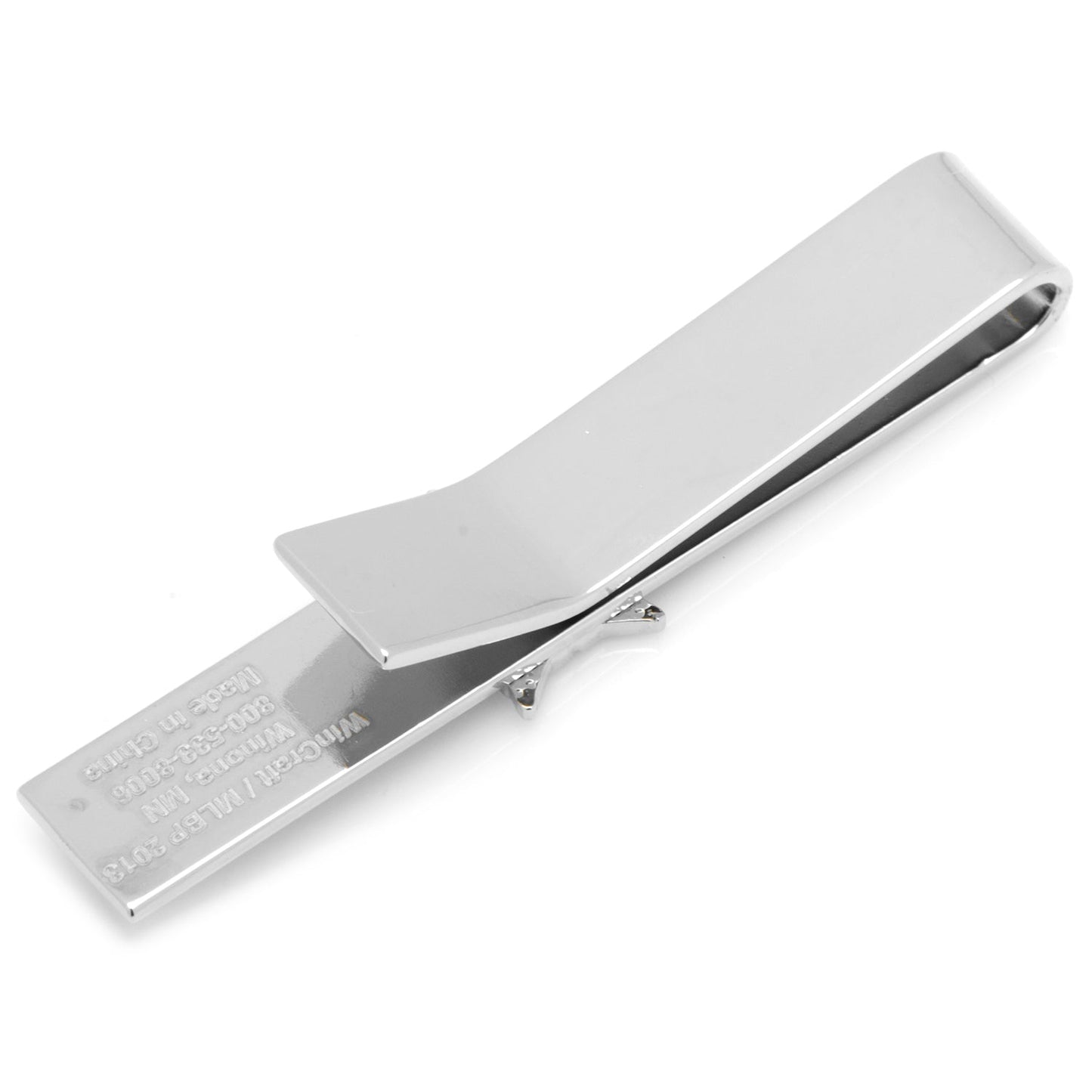 Silver tie clip on a white background