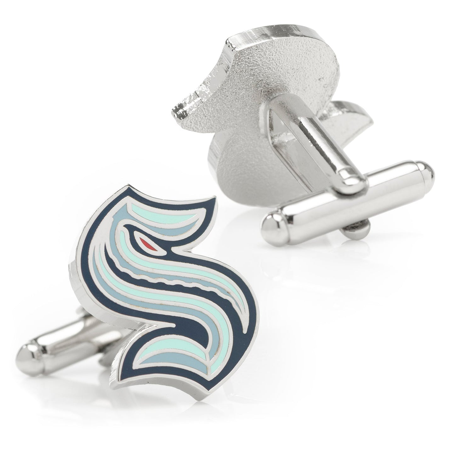 Cufflinks with a logo design on a white background