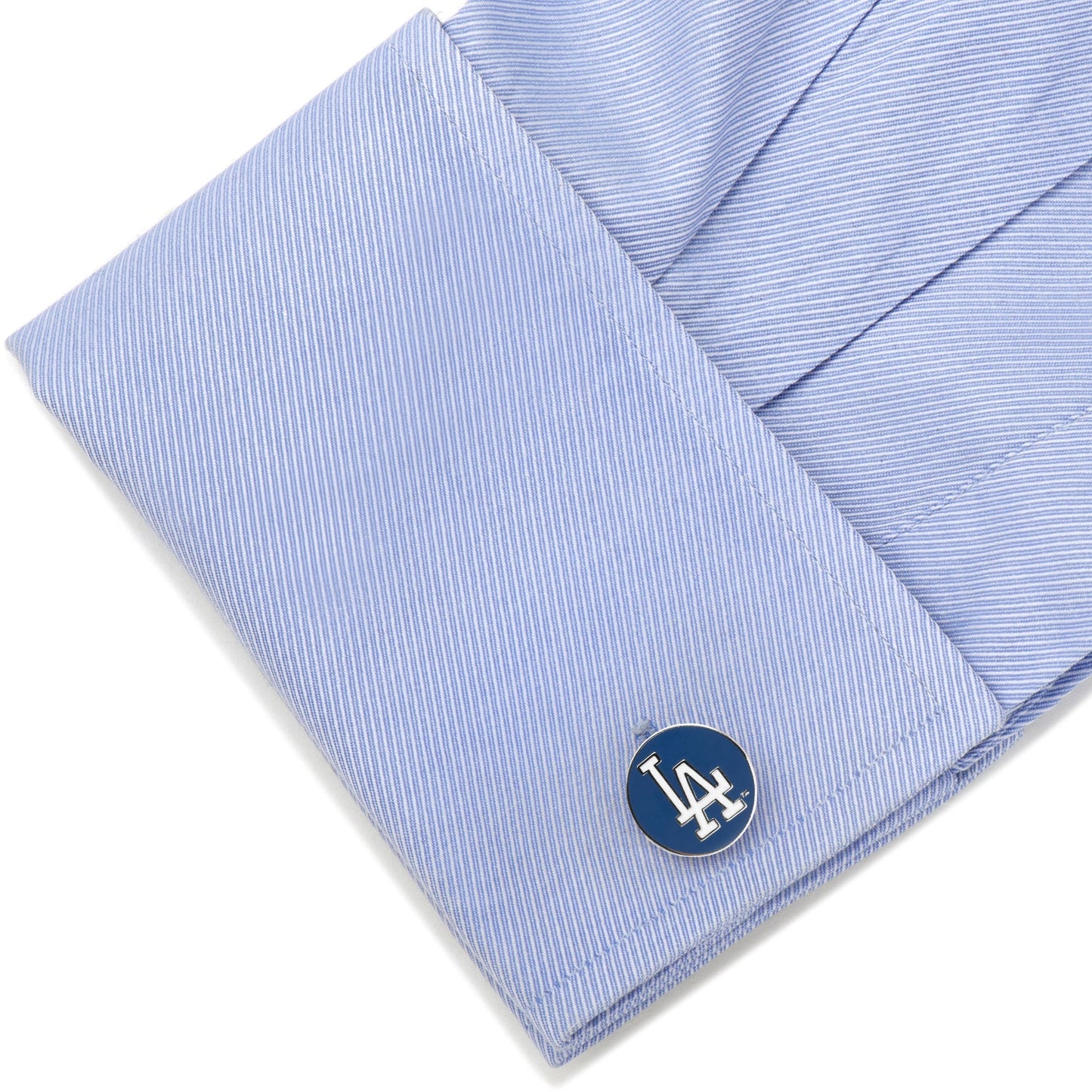 MLB LA Dodgers Cufflinks on blue shirt