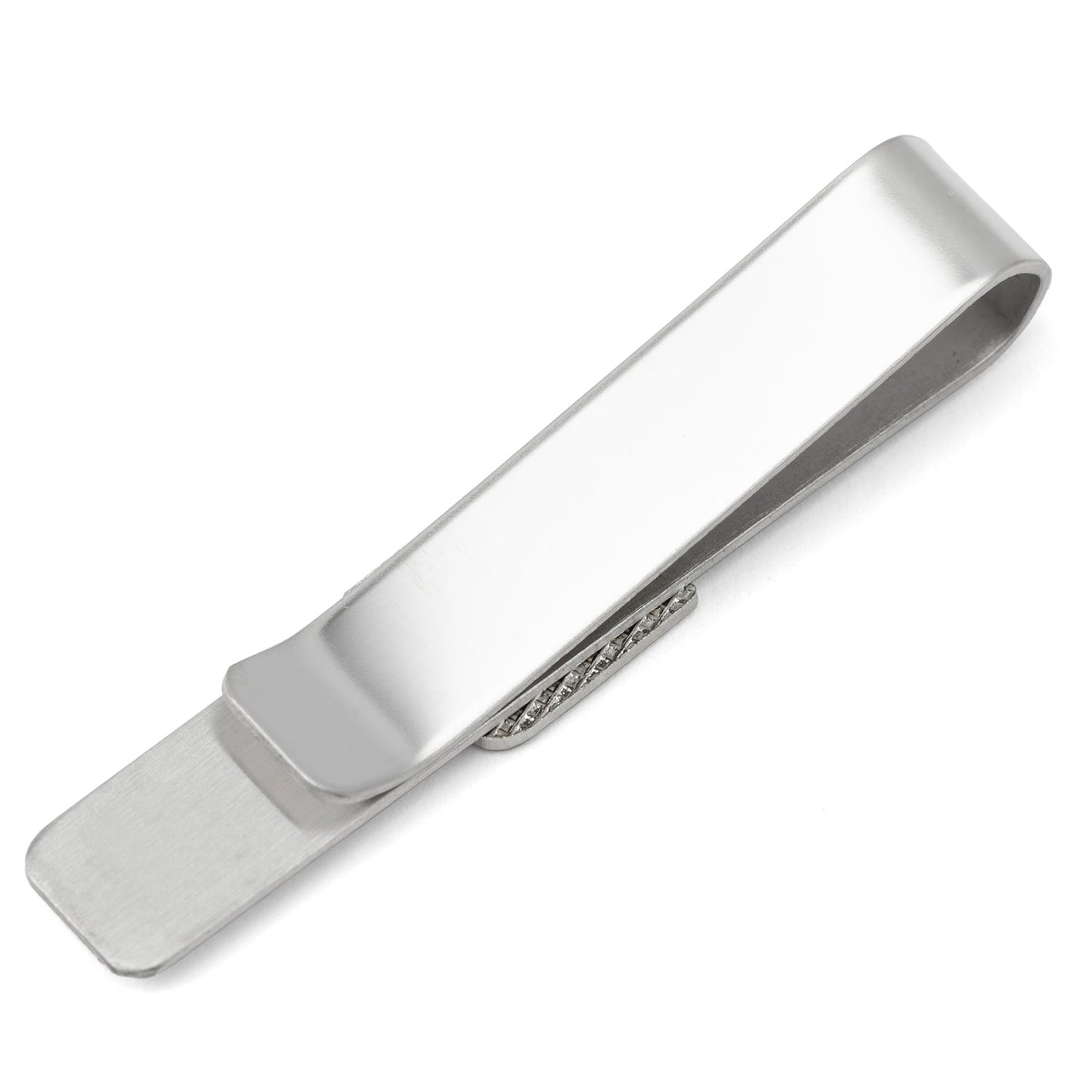 Silver tie clip on a white background