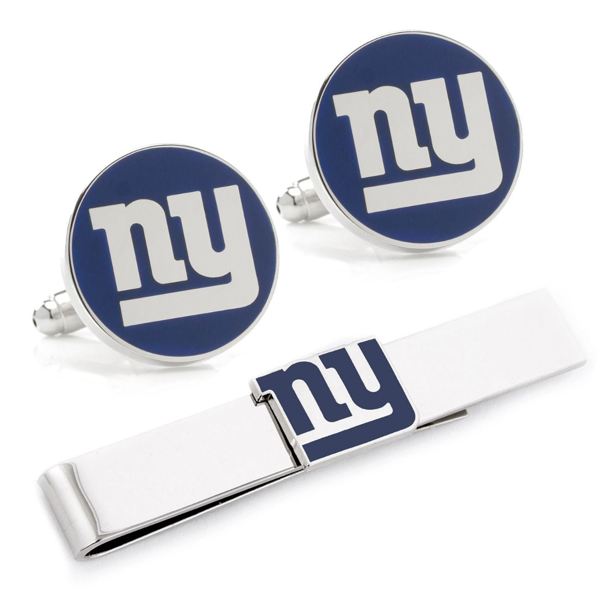 NFL New York Giants Cufflinks and Tie Bar Gift Set Cufflinks and tie clip set with 'ny' logo on a white background
