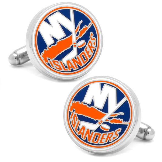 Cufflinks with 'NY Islanders' logo on a white background