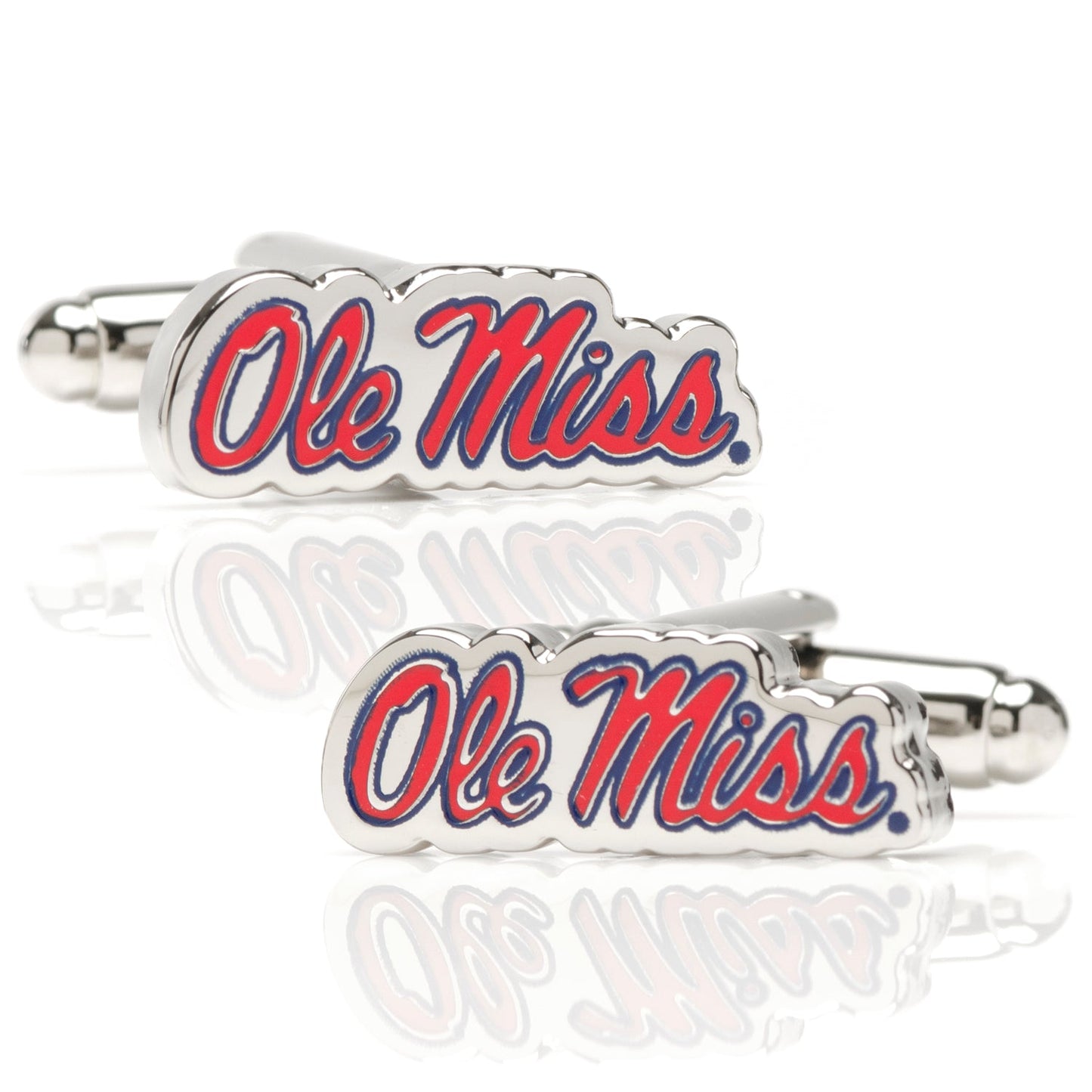 Ole Miss cufflinks on a white background