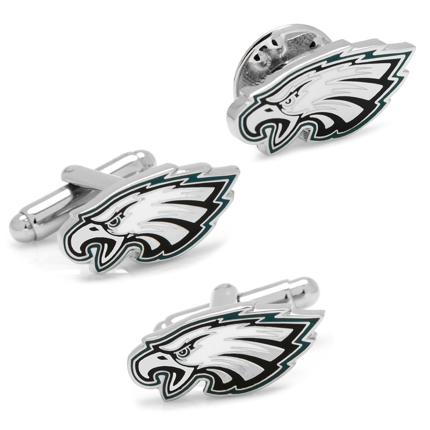 Philadelphia Eagles cufflinks and lapel pin gift set – official NFL logo accessories