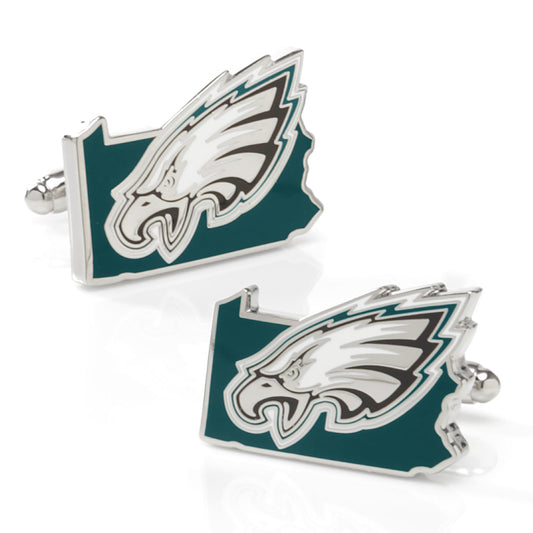 Philadelphia Eagles state-shaped cufflinks – official NFL team logo accessories