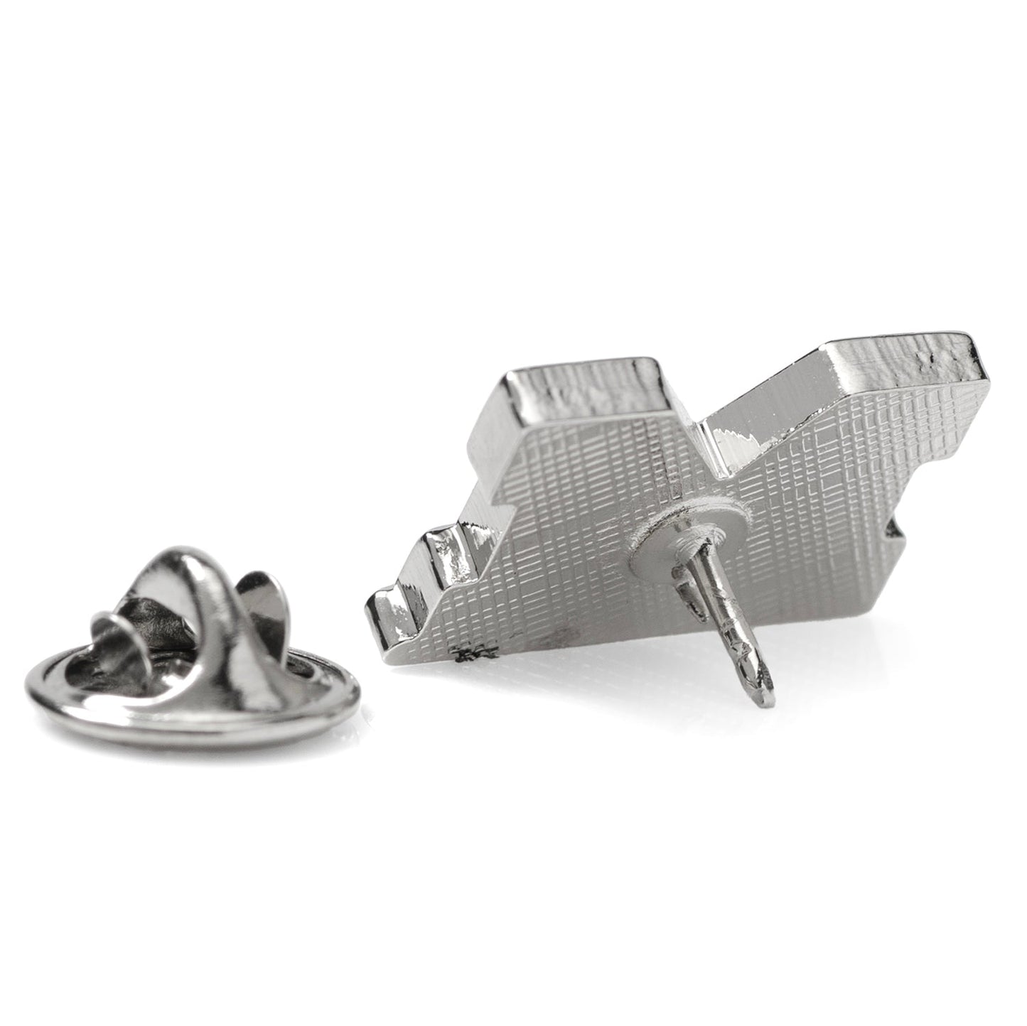 Silver geometric cufflinks on a white background